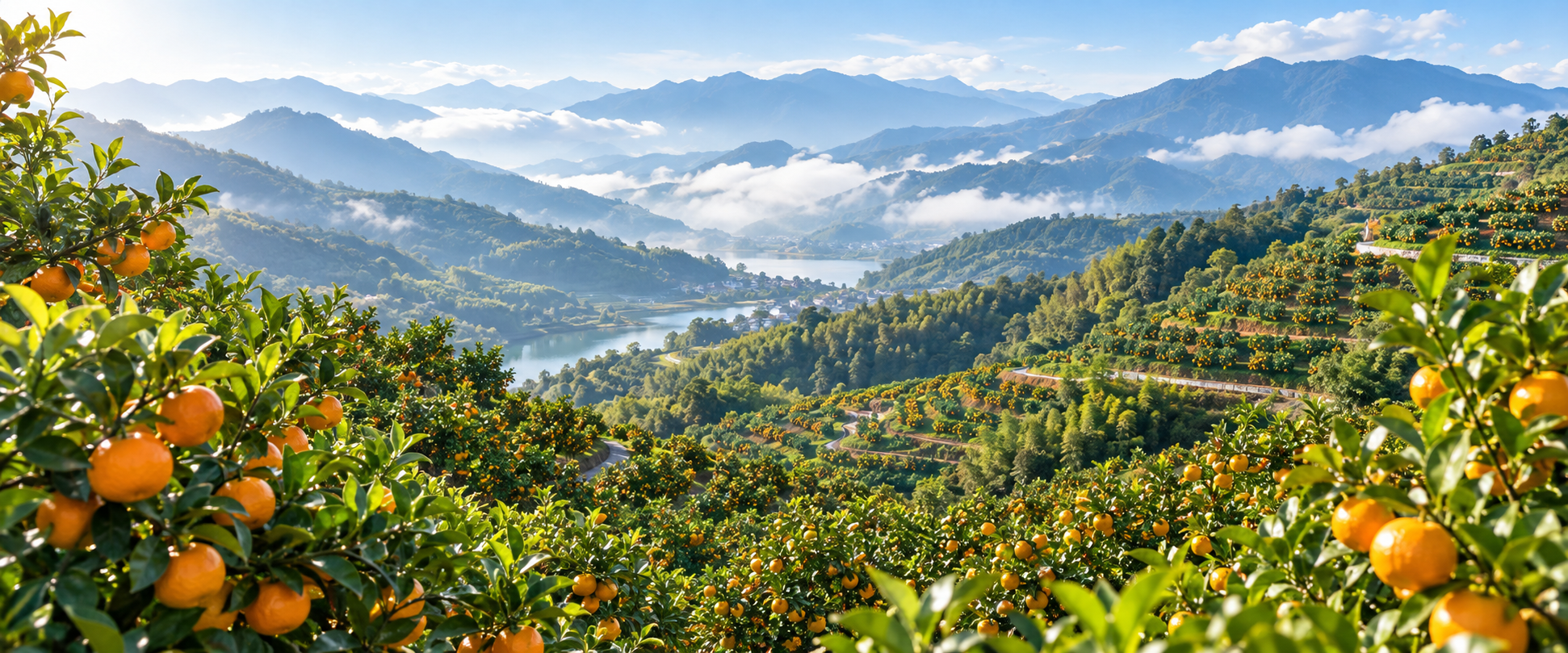 云南山地柑橘园与远山